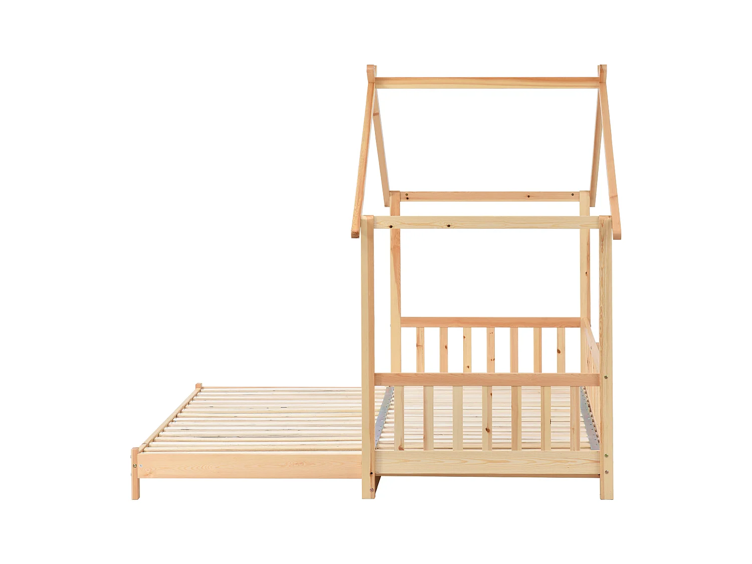 Lit cabane enfant 90/180x200cm avec lit gigogne, woodgrain naturel clair, sans matelas