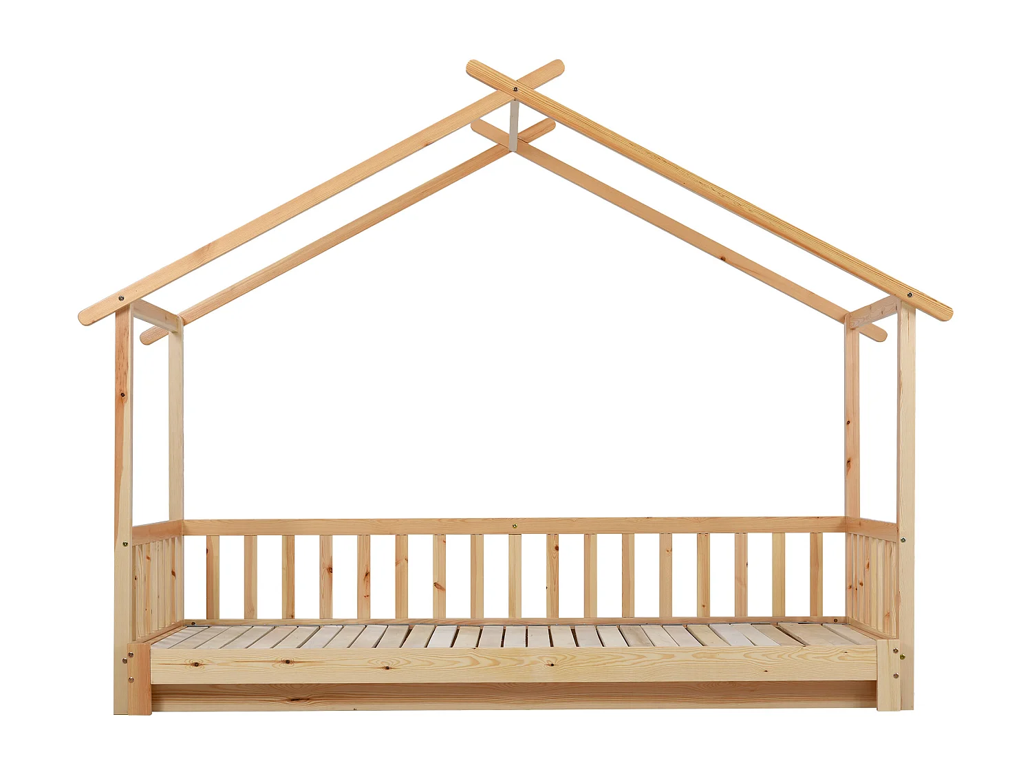 Lit cabane enfant 90/180x200cm avec lit gigogne, woodgrain naturel clair, sans matelas
