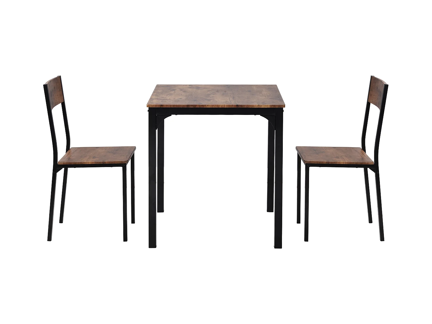 Ensemble table Carré et 2 chaises de salle à manger, cadre en métal, marron