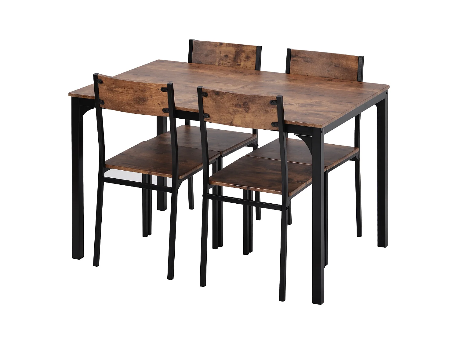 Ensemble table Rectangle et 4 chaises de salle à manger, cadre en métal, marron