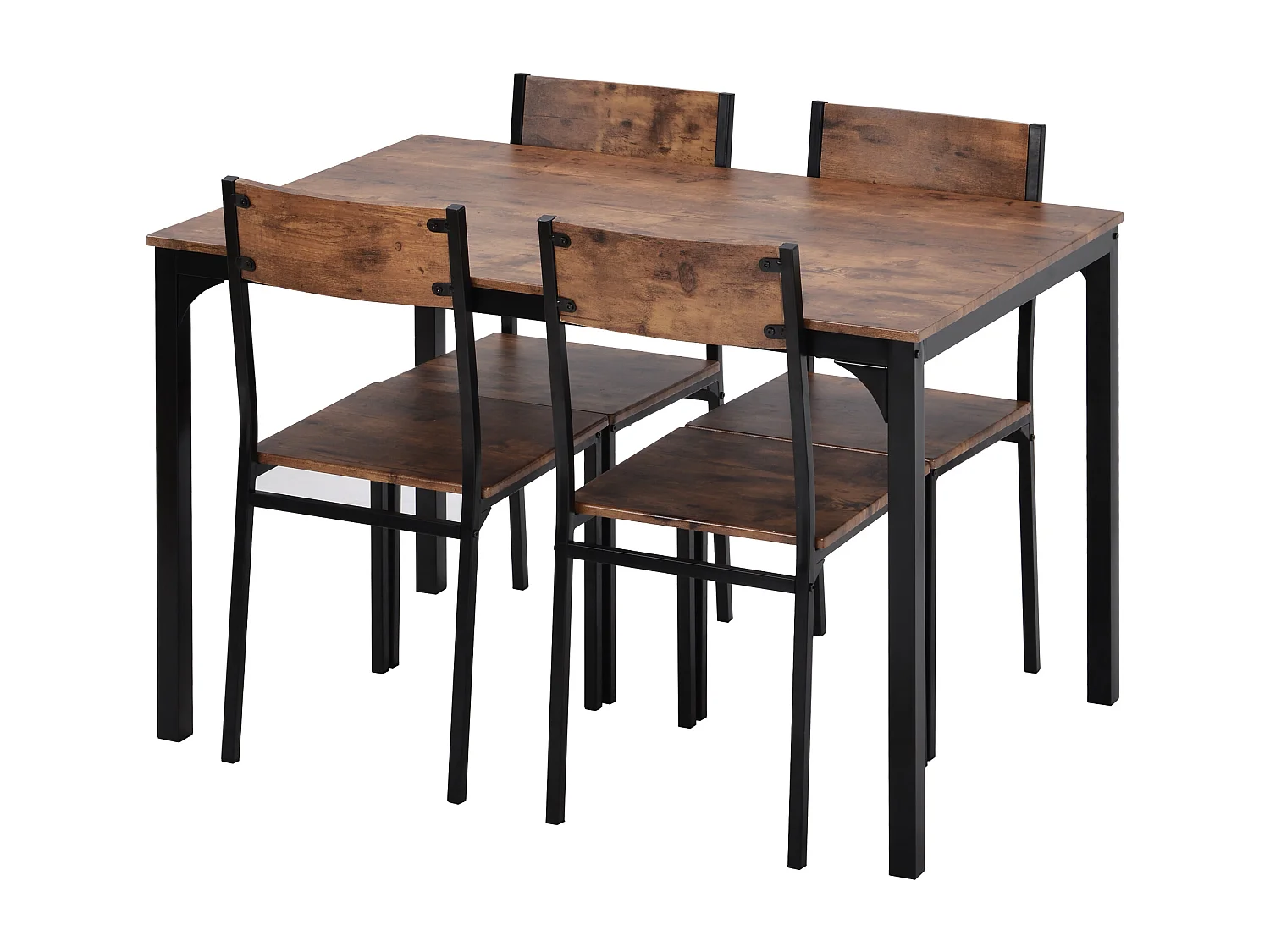 Set tavolo rettangolare e 4 sedie da pranzo, struttura in metallo, marrone