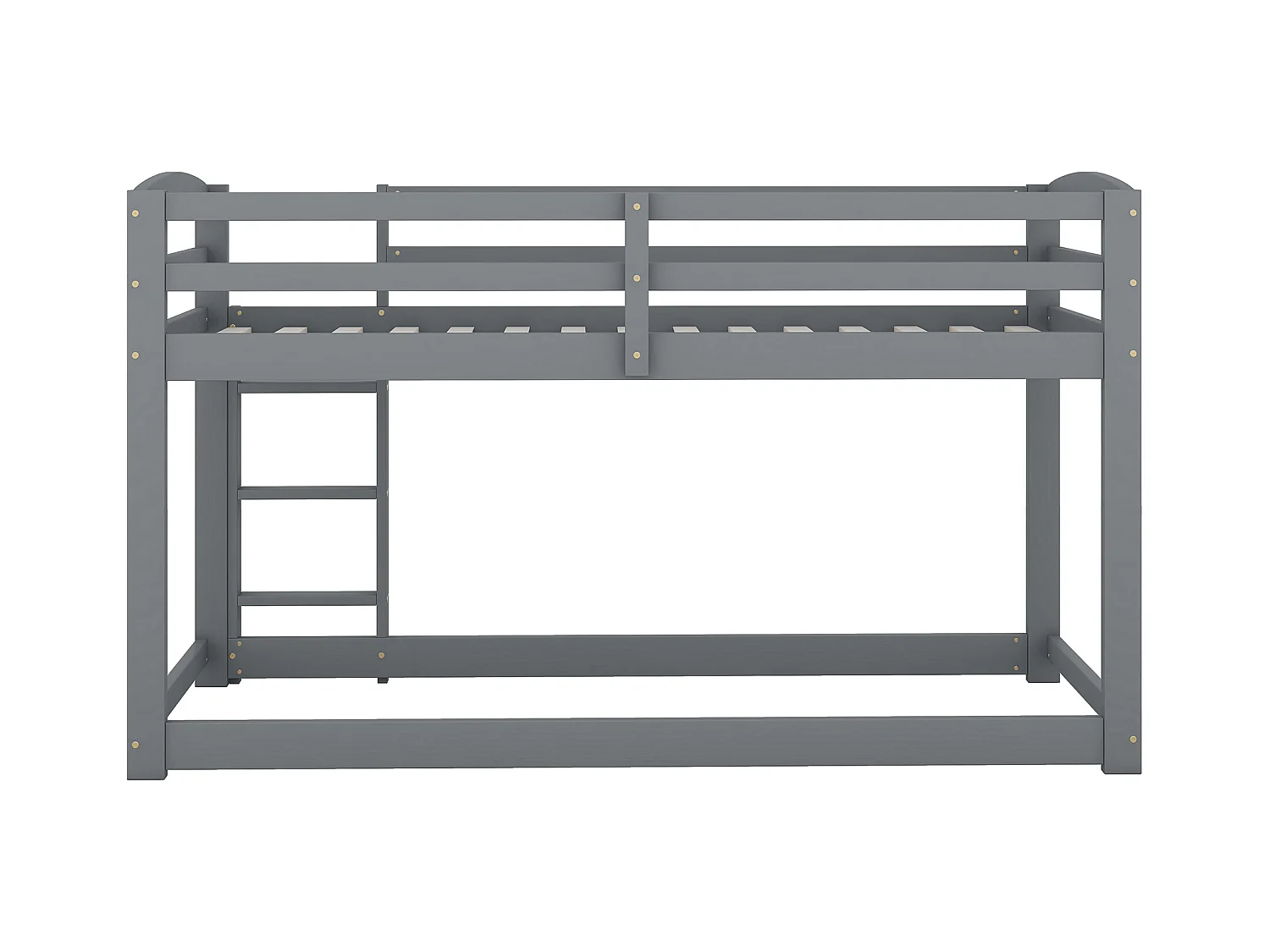 Lit superposé enfant 90x200cm gris, cadre en bois avec escalier et garde-corps, 1 sommier inclus, sans matelas