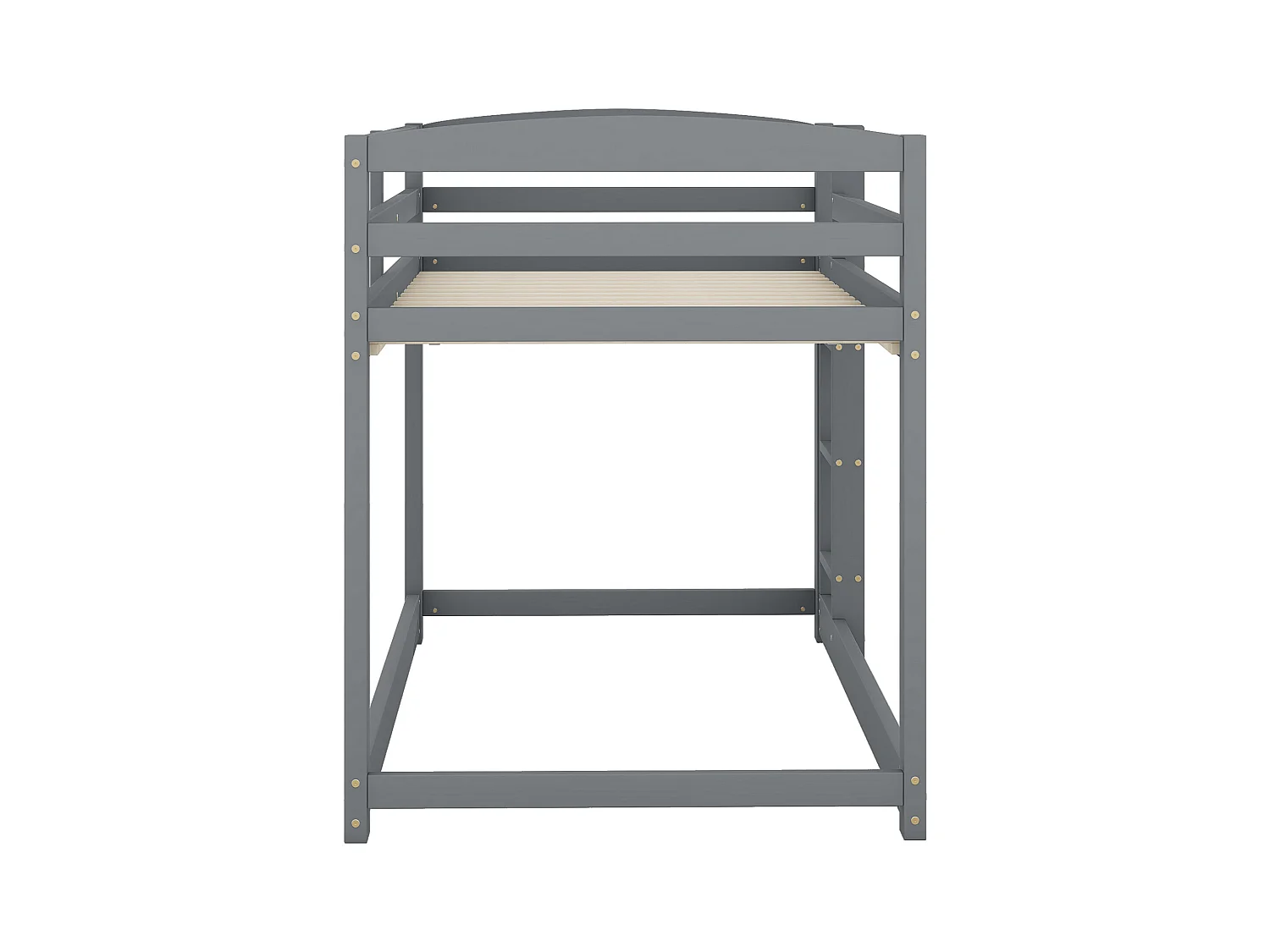 Lit superposé enfant 90x200cm gris, cadre en bois avec escalier et garde-corps, 1 sommier inclus, sans matelas