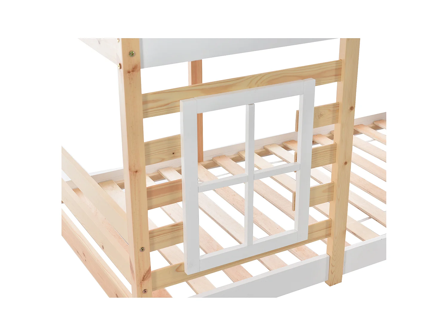 Lit cabane enfant 90x200cm, lit superposé avec fenêtre,escalier et tiroirs, cadre en pin+MDF, blanc, sans matelas