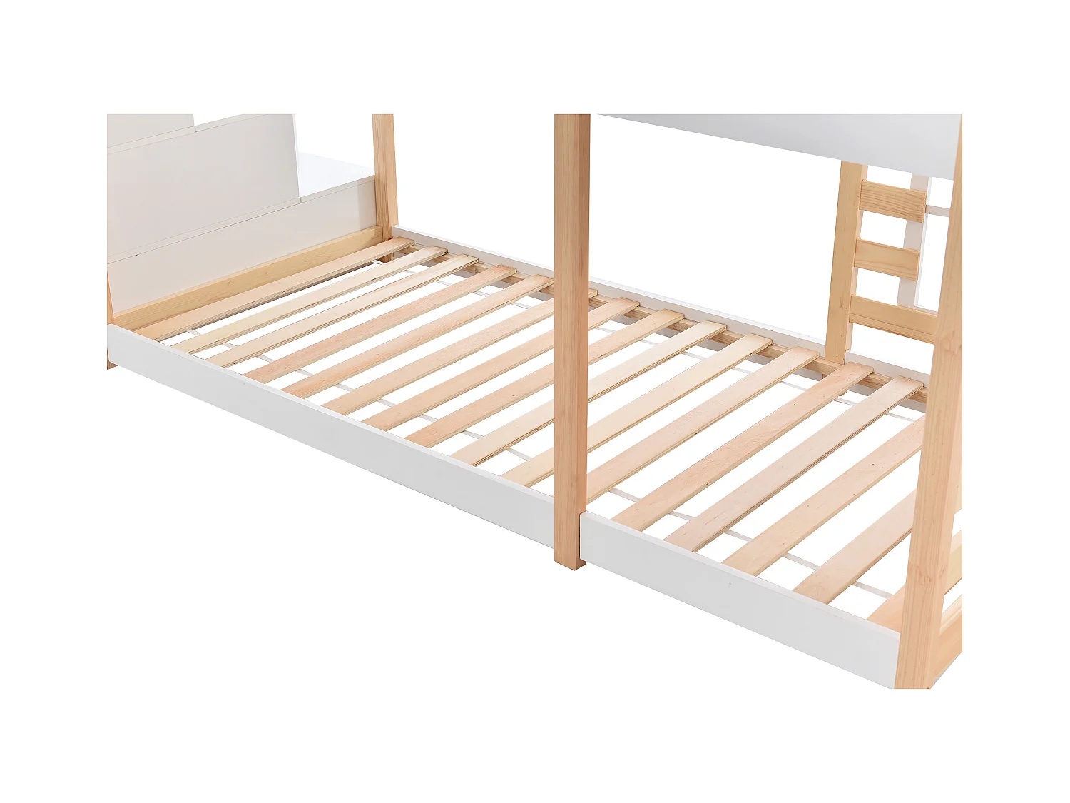 Lit cabane enfant 90x200cm, lit superposé avec fenêtre,escalier et tiroirs, cadre en pin+MDF, blanc, sans matelas