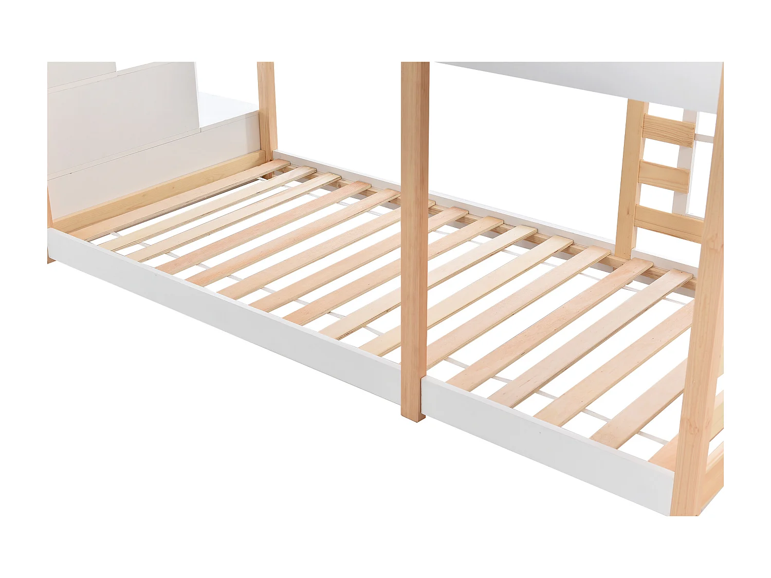 Lit cabane enfant 90x200cm, lit superposé avec fenêtre,escalier et tiroirs, cadre en pin+MDF, blanc, sans matelas