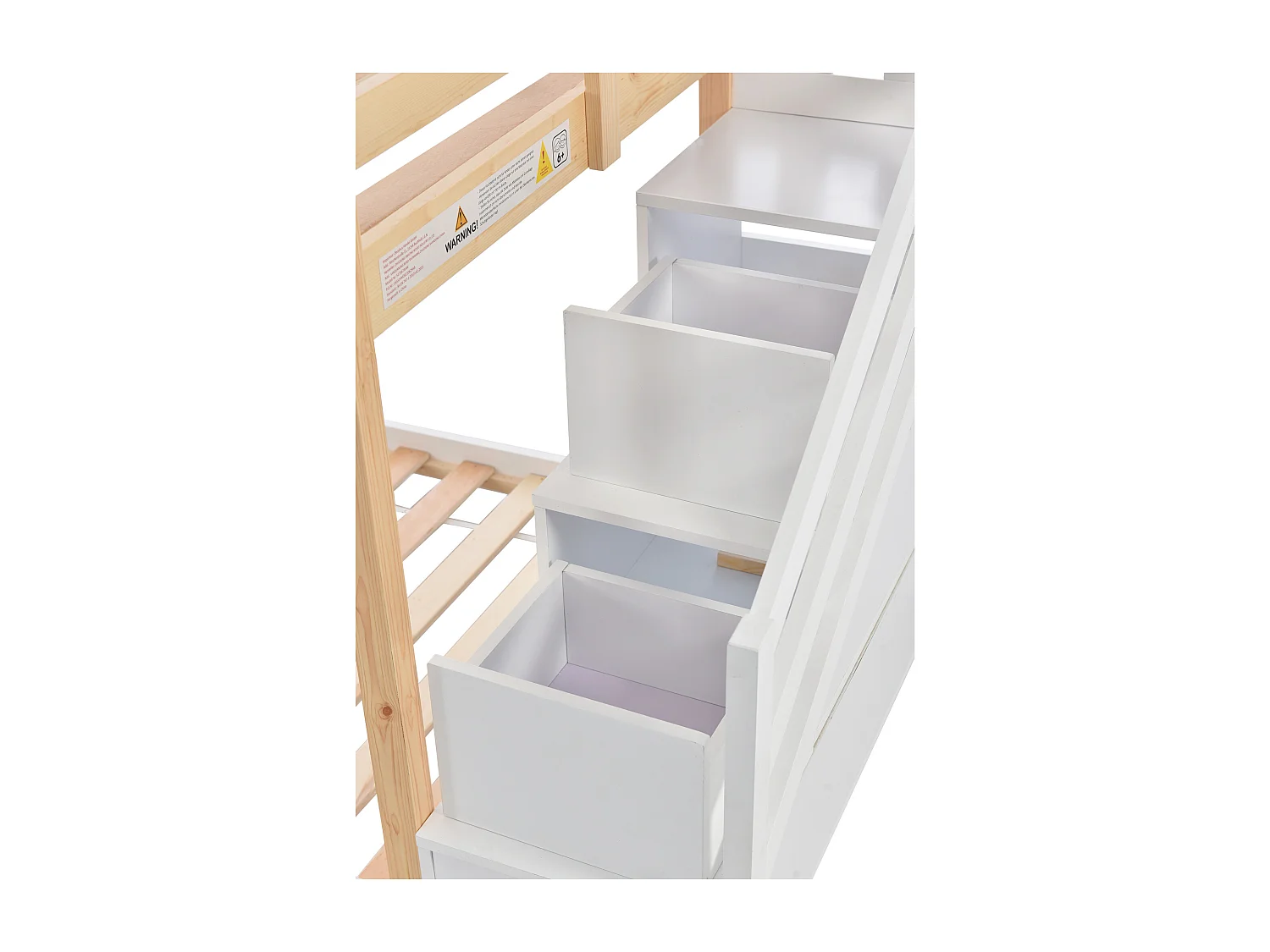 Lit cabane enfant 90x200cm, lit superposé avec fenêtre,escalier et tiroirs, cadre en pin+MDF, blanc, sans matelas