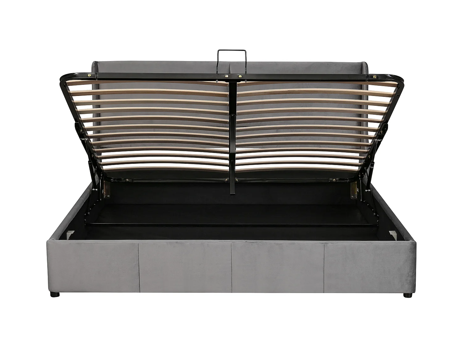 Lit coffre adulte 180x200cm, style binaural, sommier inclus, tissu en velours gris, sans matelas