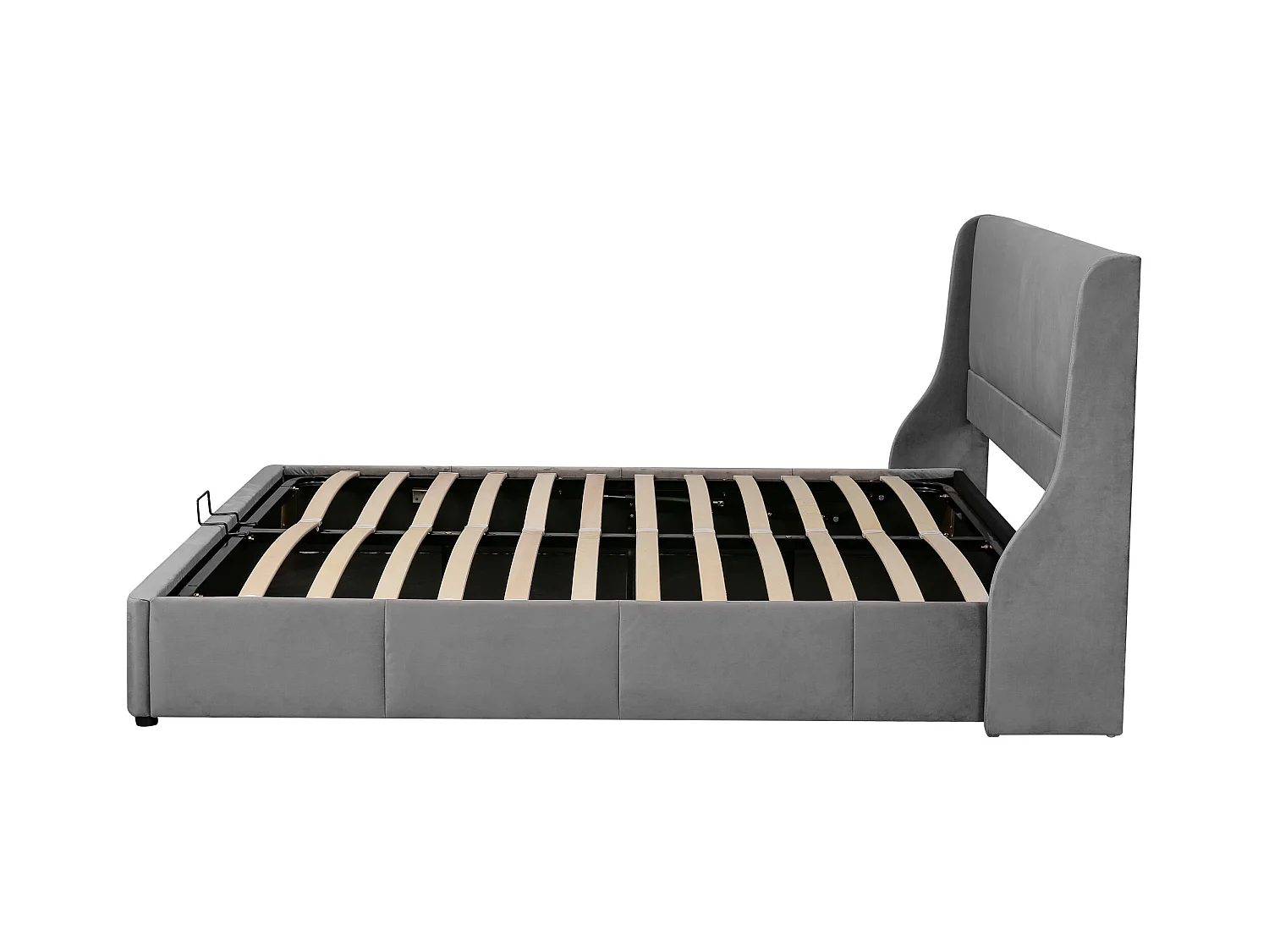 Lit coffre adulte 180x200cm, style binaural, sommier inclus, tissu en velours gris, sans matelas