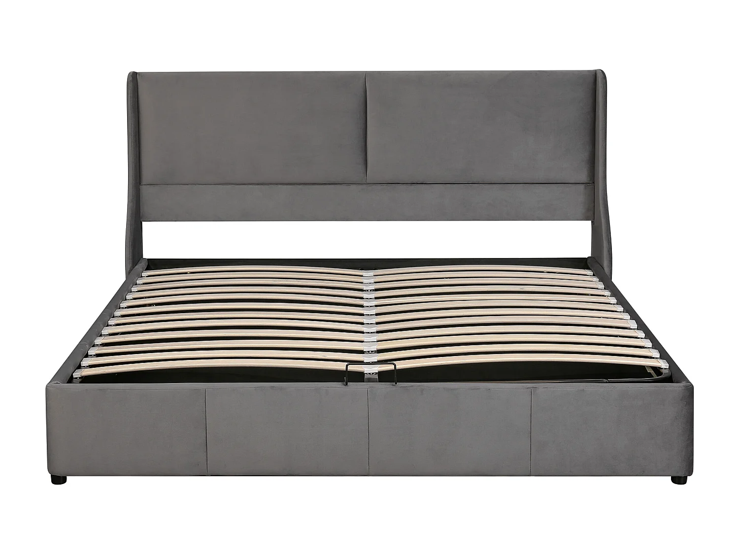 Lit coffre adulte 180x200cm, style binaural, sommier inclus, tissu en velours gris, sans matelas