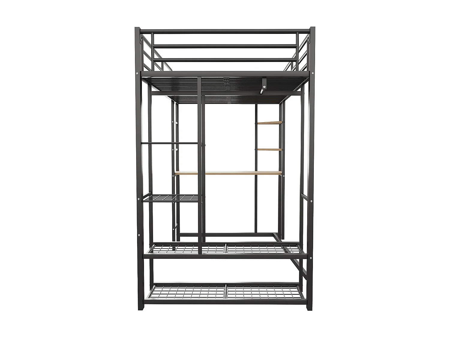 Lit mezzanine enfant 90x200cm en fer noir avec bureau, escalier et Etagère, sommier inclus, sans matelas