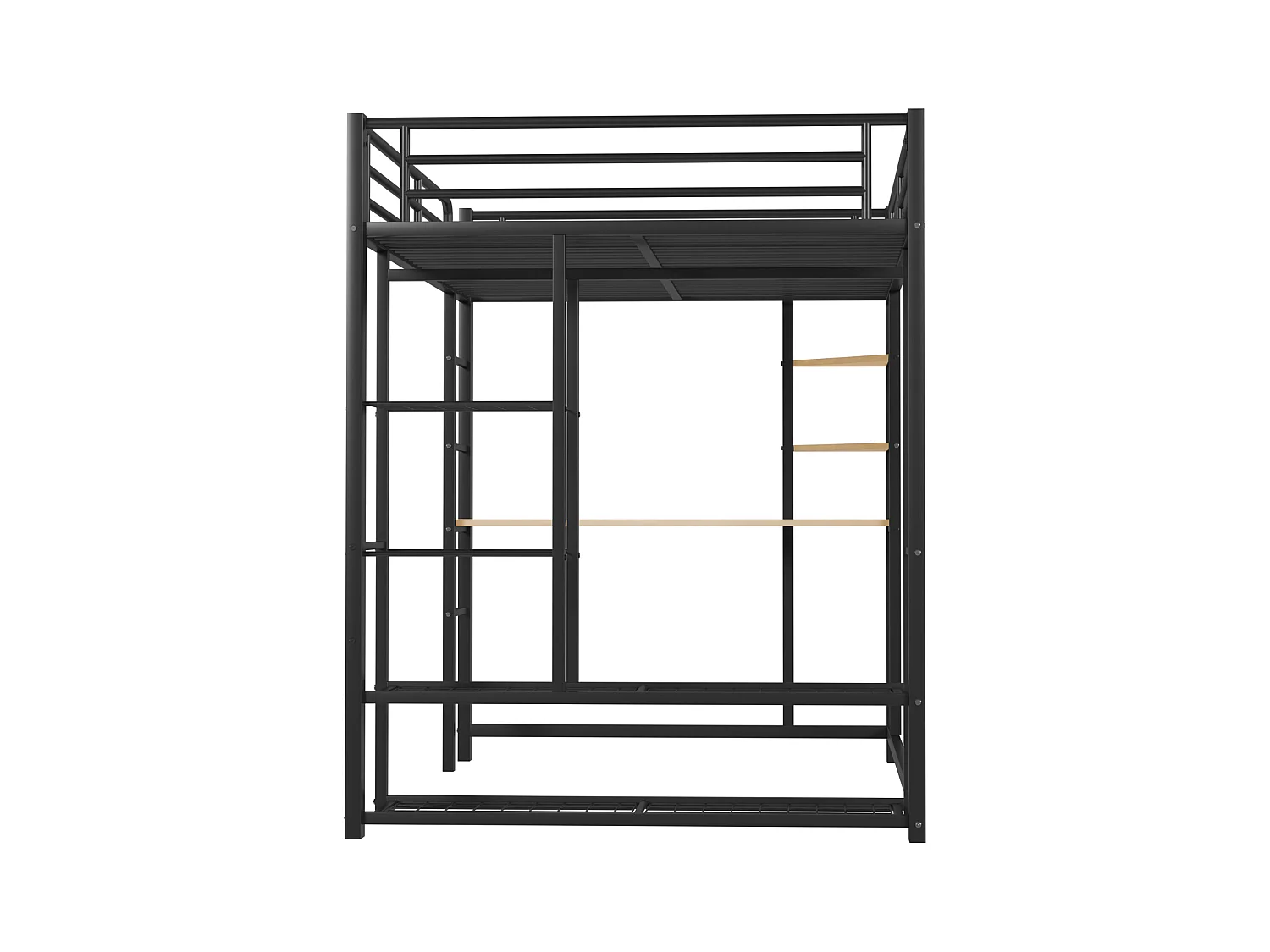 Lit mezzanine enfant 140x200cm en fer noir avec bureau, escalier et Etagère, sommier inclus, sans matelas