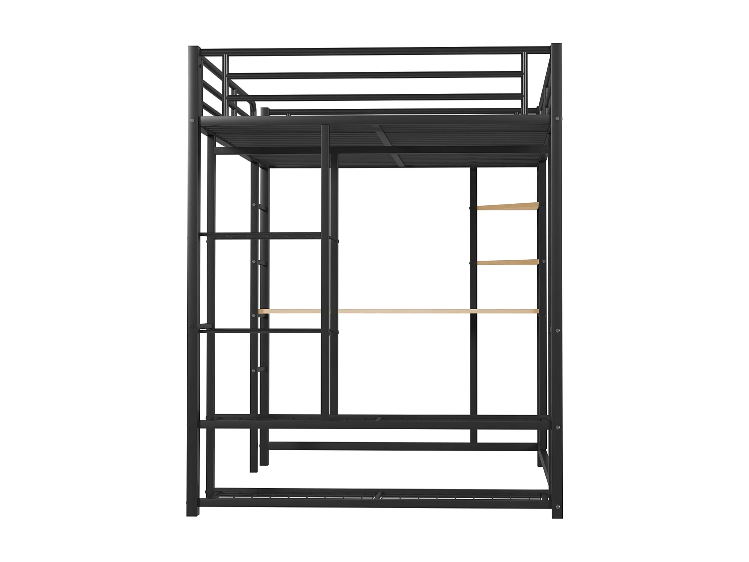 Lit mezzanine enfant 140x200cm en fer noir avec bureau, escalier et Etagère, sommier inclus, sans matelas