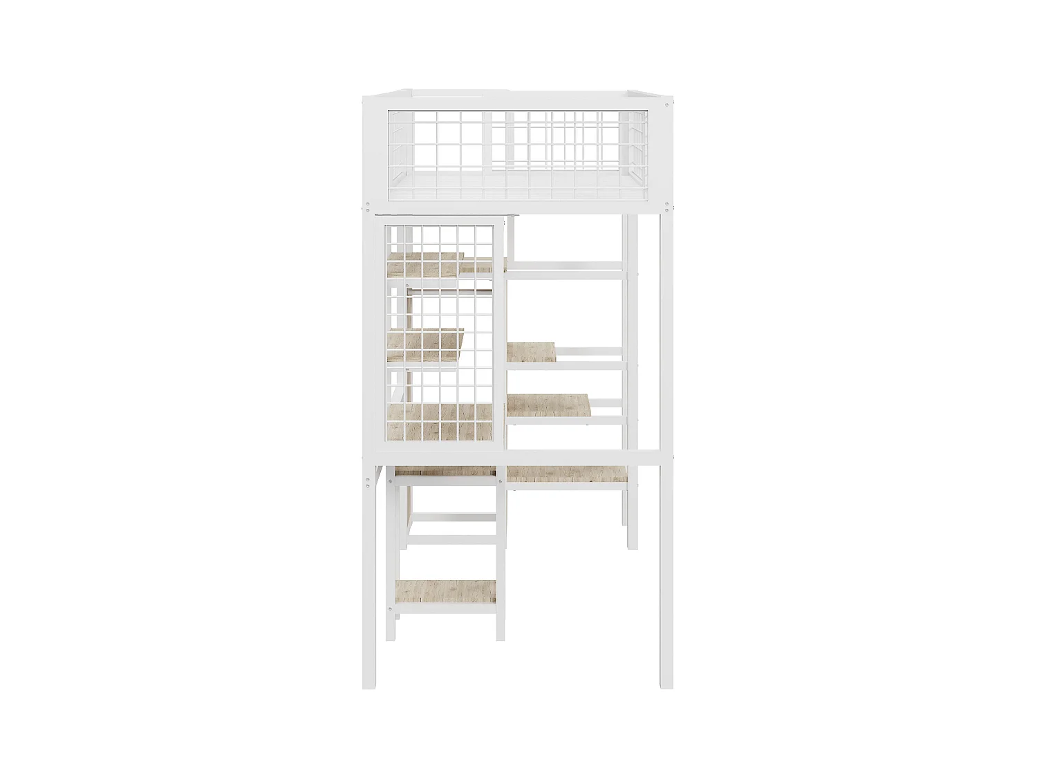 Lit mezzanine enfant 90x200cm avec armoir ouvert, bureau et barrières anti-chute, cadre en métal,blanc, sans matelas