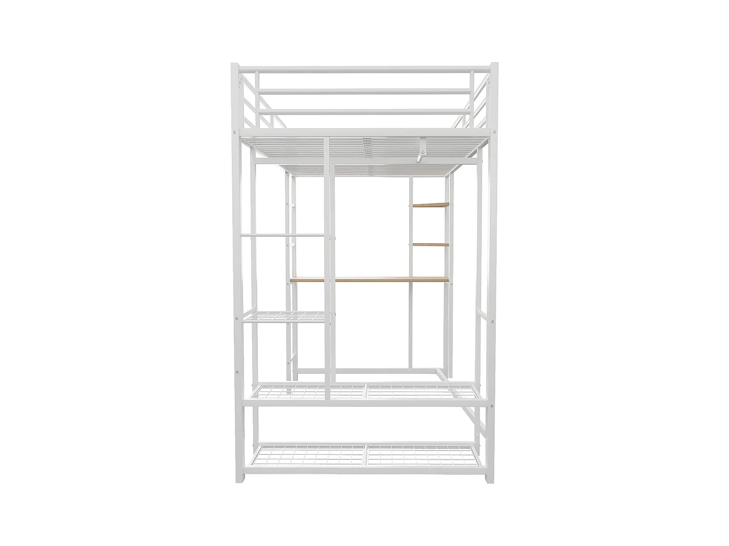 Lit mezzanine enfant 90x200cm en fer blanc avec bureau, escalier et Etagère, sommier inclus, sans matelas