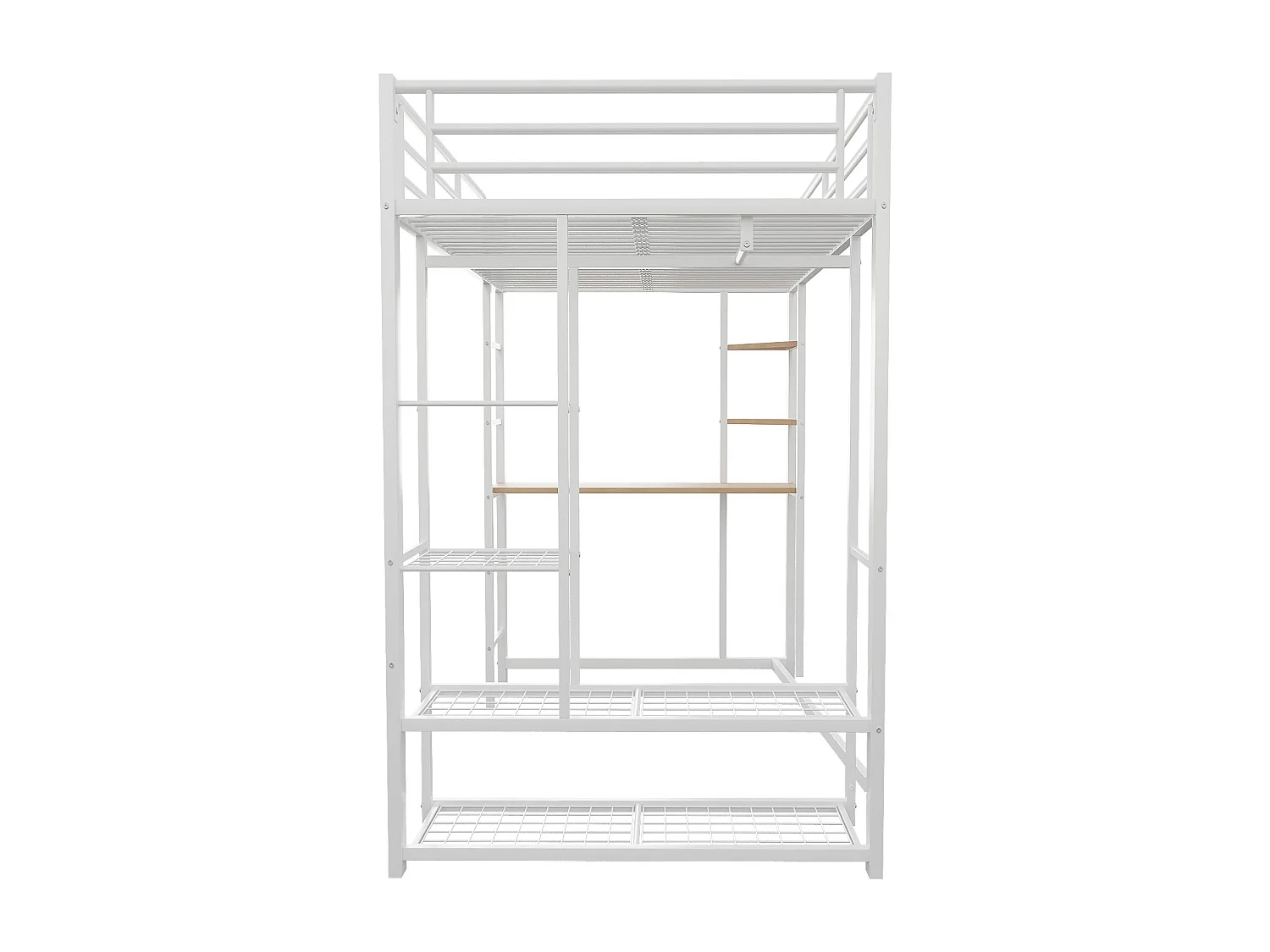Lit mezzanine enfant 90x200cm en fer blanc avec bureau, escalier et Etagère, sommier inclus, sans matelas