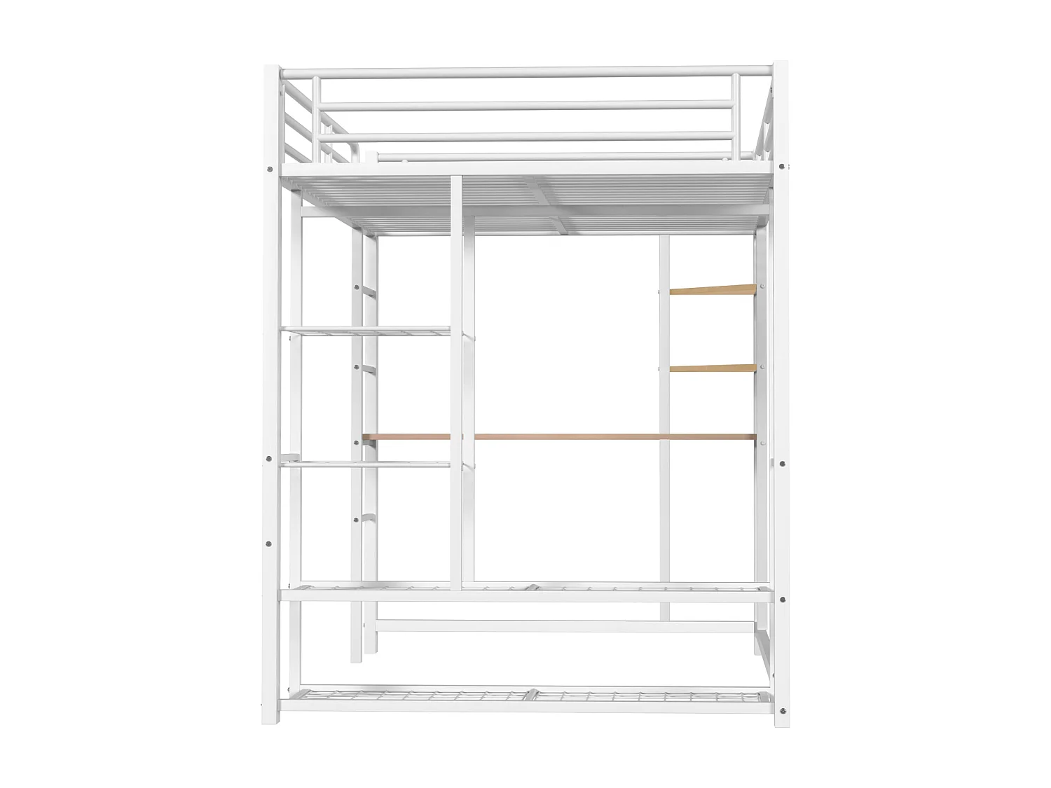 Lit mezzanine enfant 140x200cm en fer blanc avec bureau, escalier et Etagère, sommier inclus, sans matelas