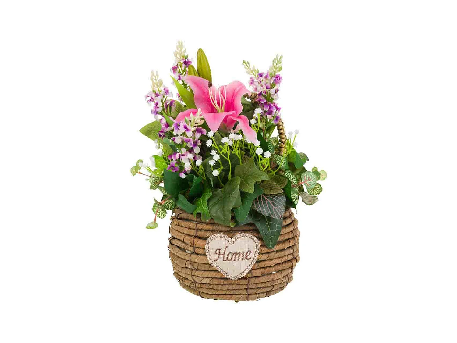 Cesta de cuerda con ramo de flores 31x25x36