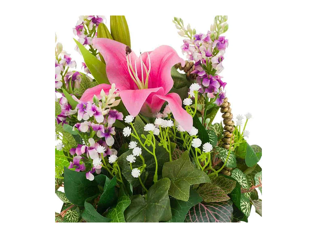 Cesta de cuerda con ramo de flores 31x25x36