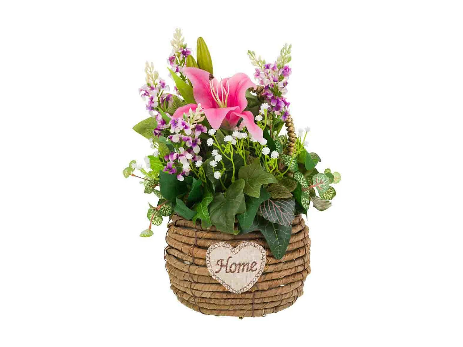 Cesta de corda com buquê de flores 31x25x36