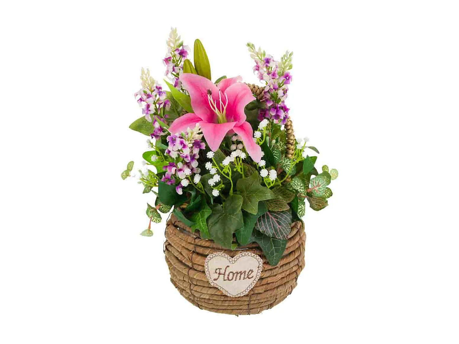 Cesta de corda com buquê de flores 31x25x36