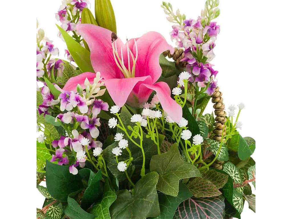 Cesta de corda com buquê de flores 31x25x36