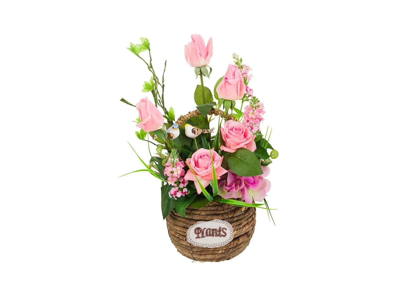 Cesta de cuerda con ramo de flores 26x26x50