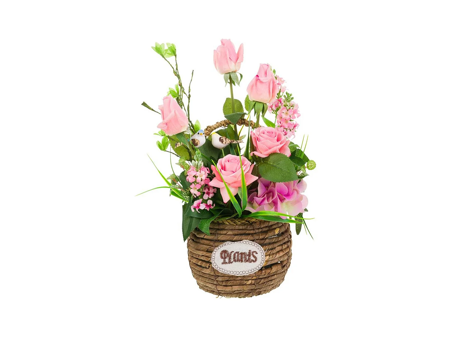 Cesta de cuerda con ramo de flores 26x26x50