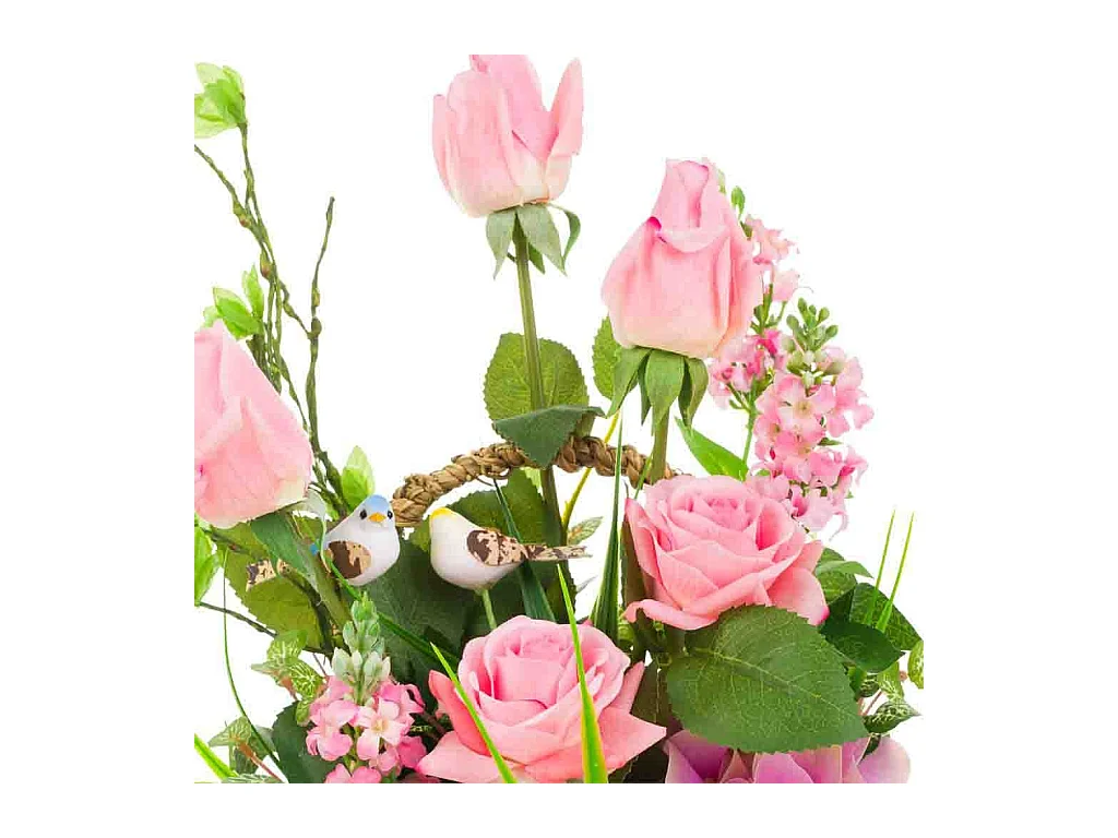 Cesta de cuerda con ramo de flores 26x26x50