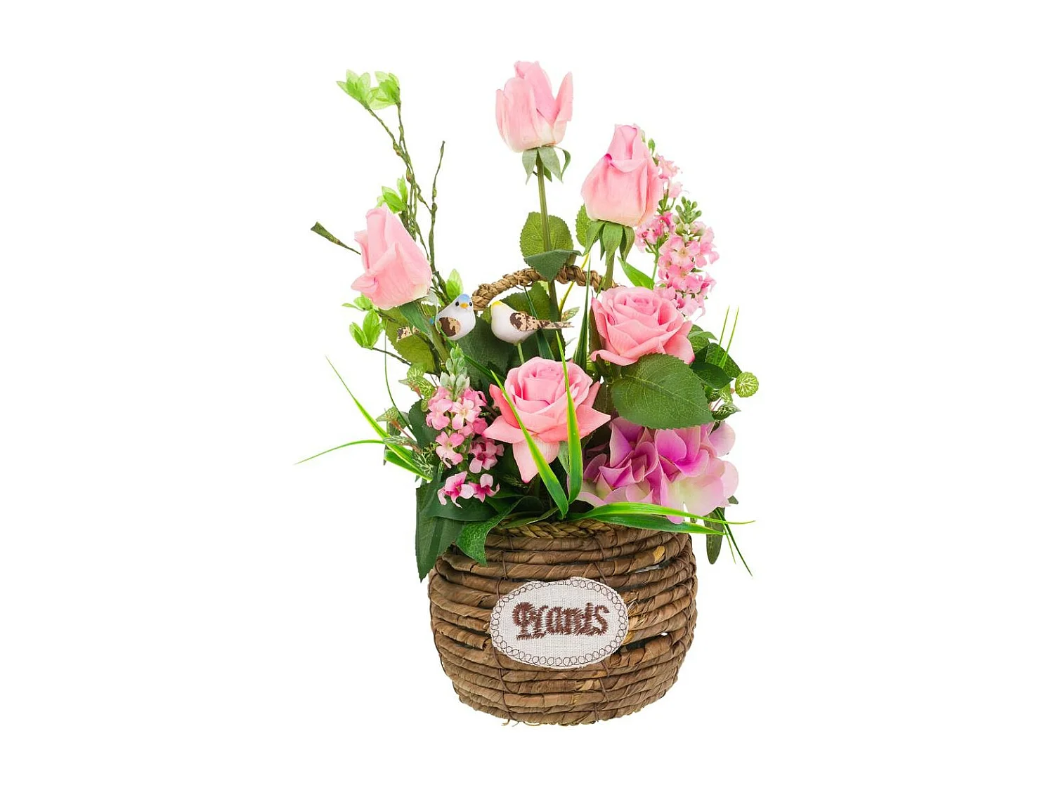 Cesta de corda com buquê de flores 26x26x50