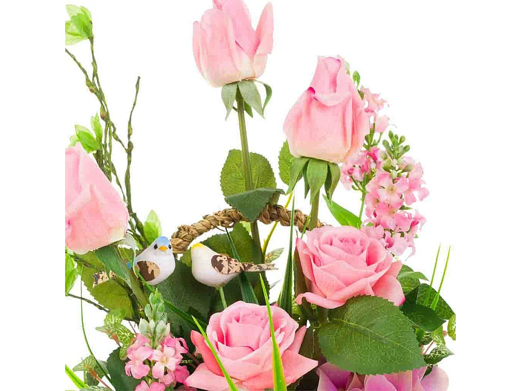 Cesta de corda com buquê de flores 26x26x50