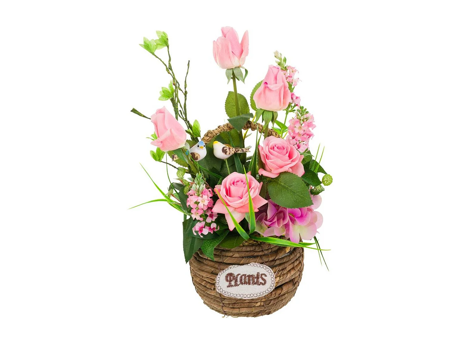 Cesta de corda com buquê de flores 26x26x50