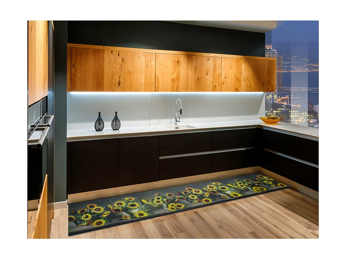 Tapis de cuisine - dessins avec des fleurs - jaune - 52 x 200 cm - RICCI