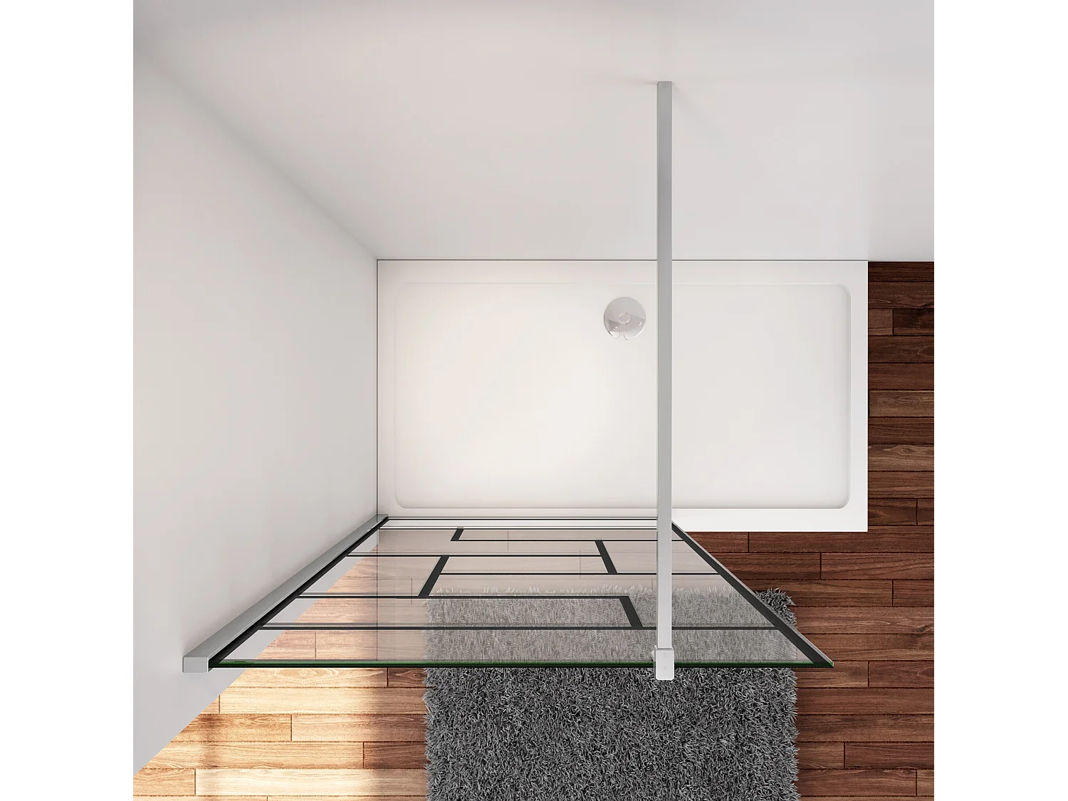 Douchewand-Inloopdouche 90x200cm 8mm NANO Easyclean zwart raster gezeefdrukt gehard glas glanzend chroom 90 cm stabilisatiestang(kan worden gesneden).