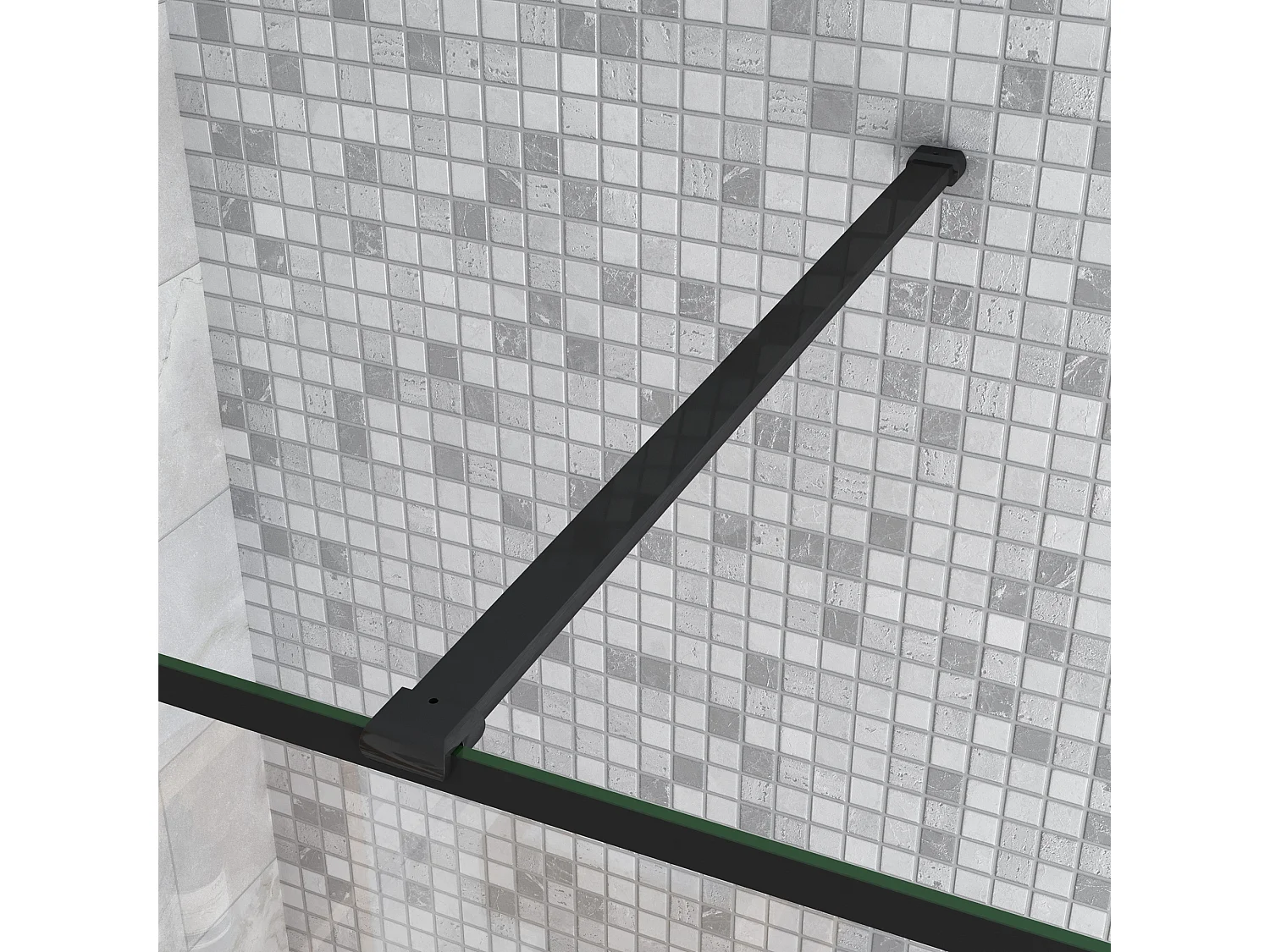 Douchewand-Inloopdouche 100cm draaibaar 30cm 8mm NANO EasyClean onregelmatig zwart rooster gezeefdruktglas+140cm Stabilisatiestang kan worden gesneden