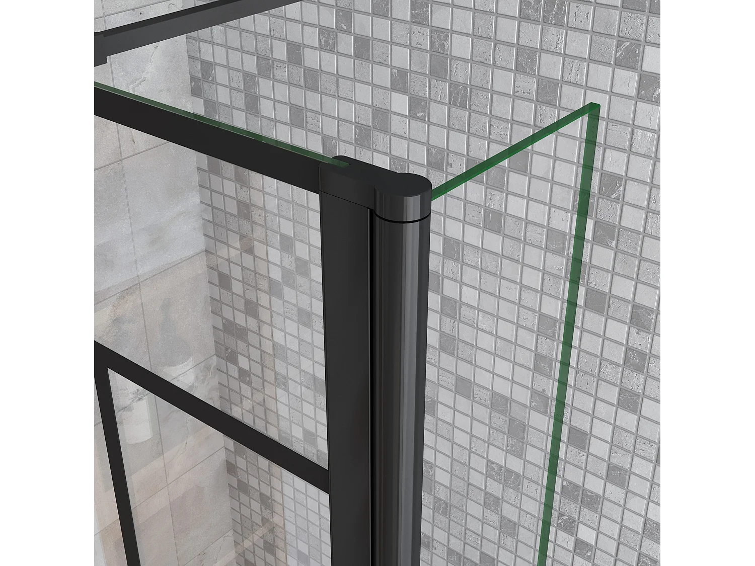 Douchewand-Inloopdouche 100cm draaibaar 30cm 8mm NANO EasyClean onregelmatig zwart rooster gezeefdrukt glas+73-120cm Stabilisatiestang inkortbaar