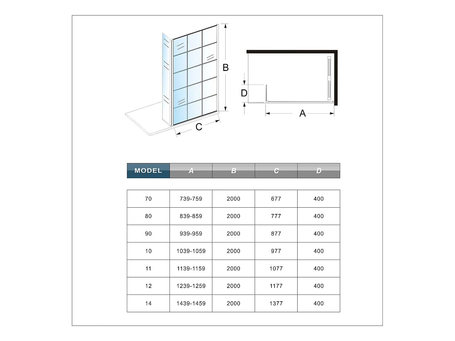 Douchewand-Inloopdouche 100cm draaibaar 40cm 8mm NANO EasyClean onregelmatig zwart rooster gezeefdruktglas 90cm Stabilisatiestang kan worden gesneden