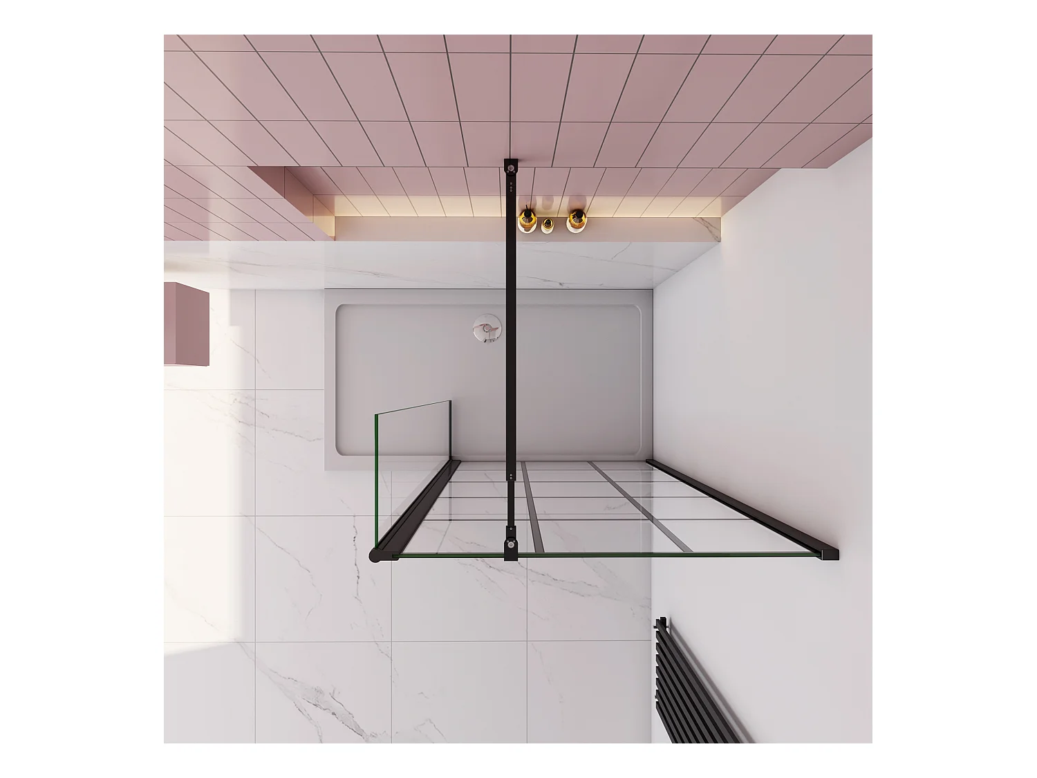 Douchewand-Inloopdouche 100cm draaibaar 40cm 8mm NANO EasyClean onregelmatig zwart rooster gezeefdruktglas 73-120cm Stabilisatiestang inkortbaar