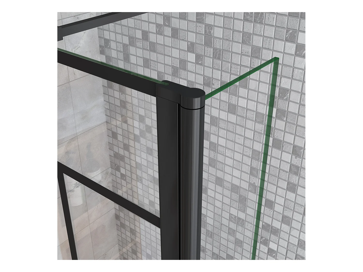 Douchewand-Inloopdouche 100cm draaibaar 40cm 8mm NANO EasyClean onregelmatig zwart rooster gezeefdruktglas+73-120cm Stabilisatiestang inkortbaar