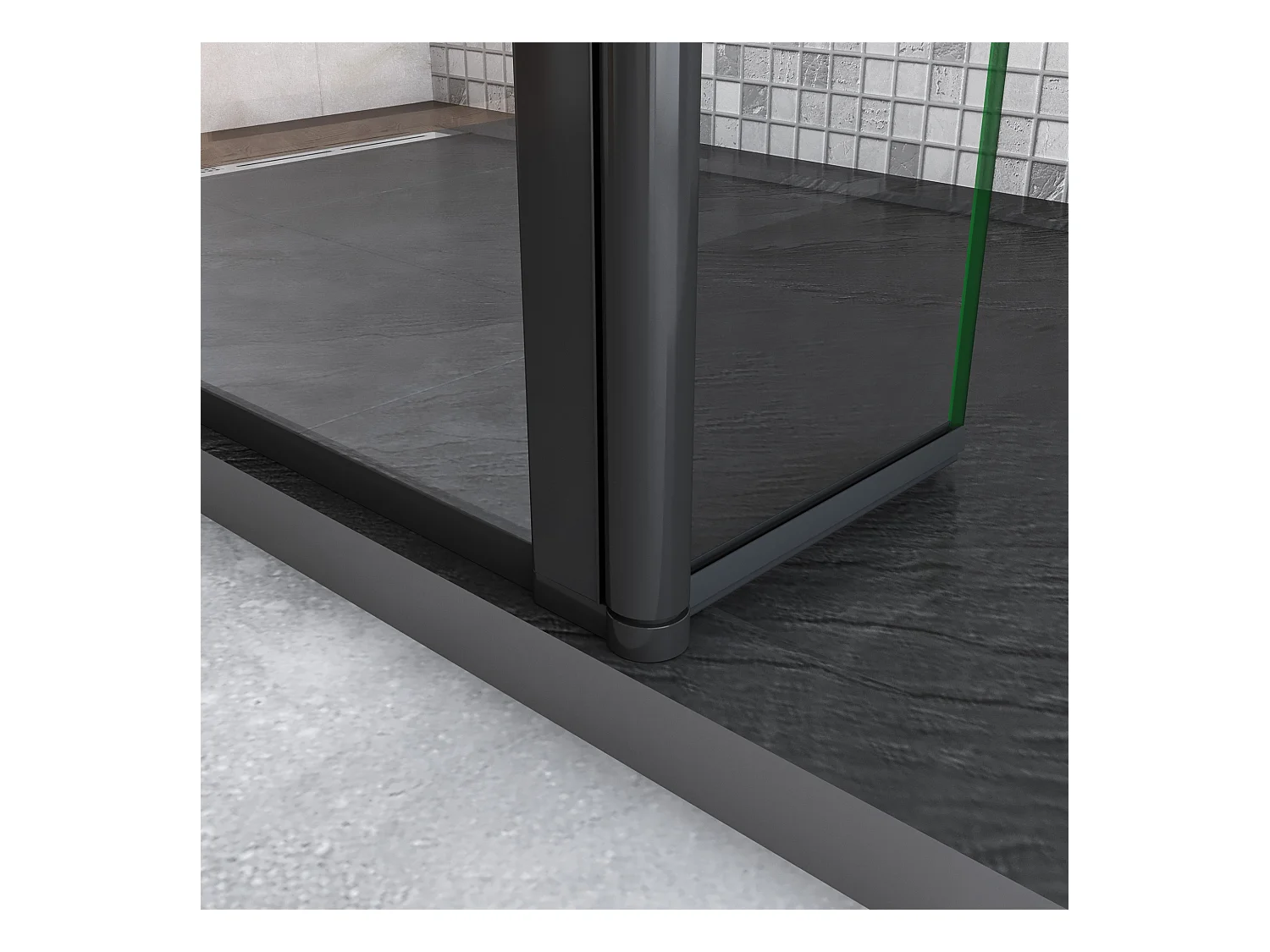 Douchewand-Inloopdouche 100cm draaibaar 40cm 8mm NANO EasyClean onregelmatig zwart rooster gezeefdruktglas+73-120cm Stabilisatiestang inkortbaar