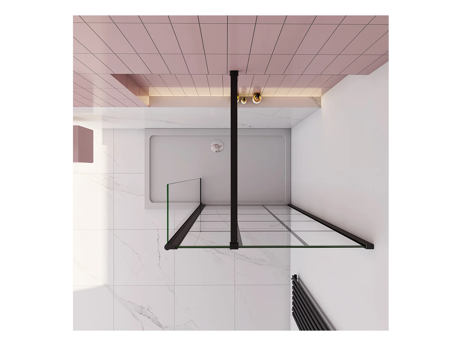 Douchewand-Inloopdouche 100cm draaibaar 40cm 8mm NANO EasyClean onregelmatig zwart rooster gezeefdruktglas 140cm Stabilisatiestang kan worden gesneden