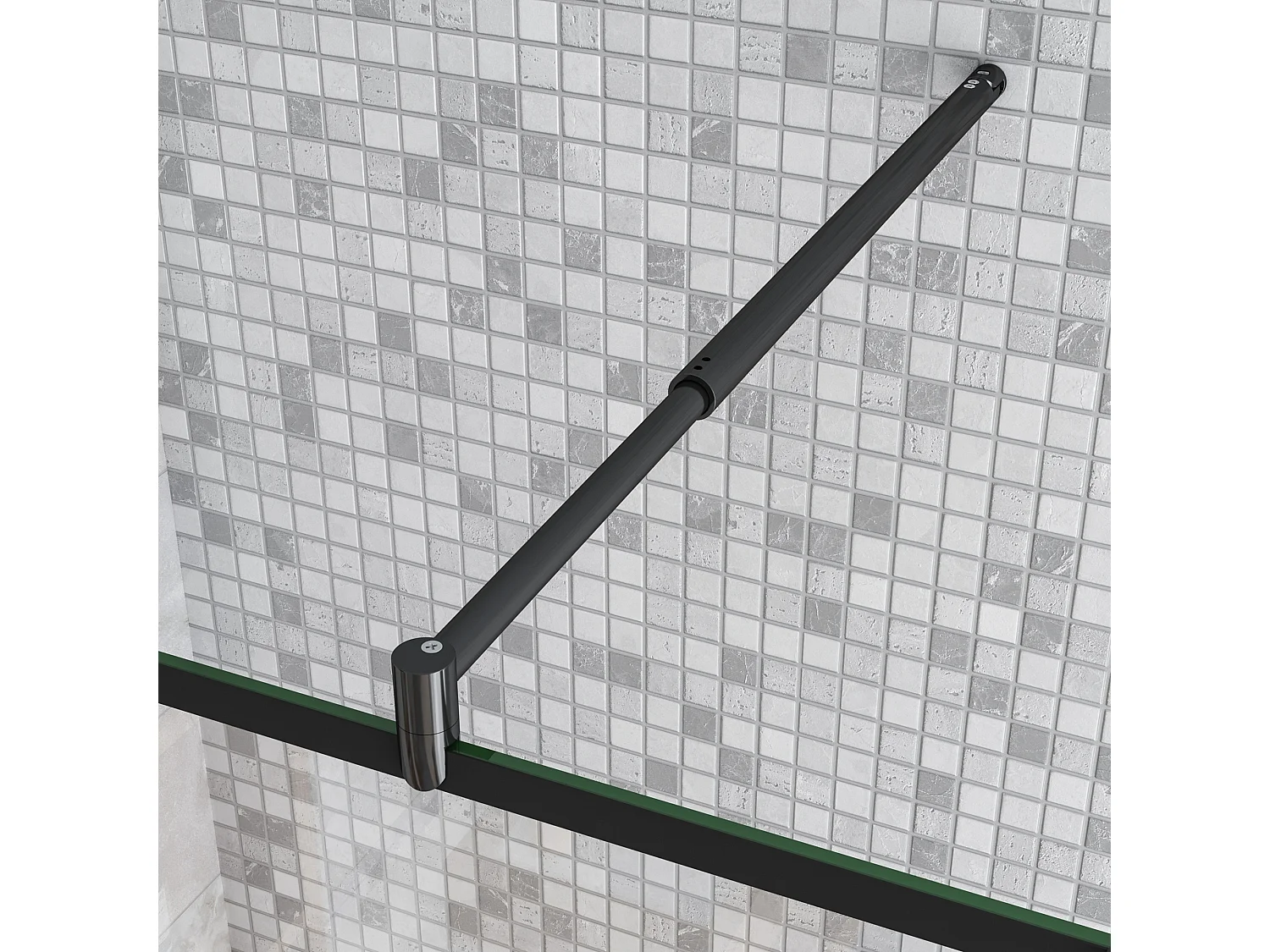 Douchewand-Inloopdouche 90cm draaibaar 40cm 8mm NANO EasyClean onregelmatig zwart rooster gezeefdruktglas+70-120cm Stabilisatiestang inkortbaar