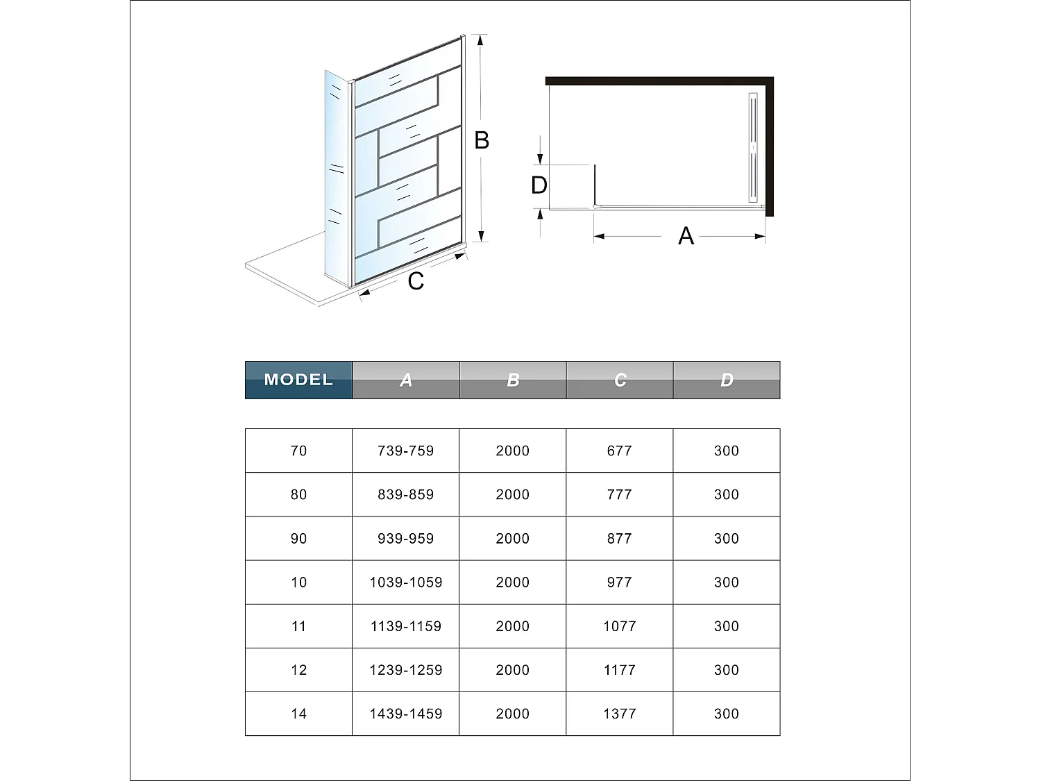 Douchewand-Inloopdouche 90cm draaibaar 30cm 8mm NANO EasyClean onregelmatig zwart rooster gezeefdrukt glas+73-120cm Stabilisatiestang inkortbaar