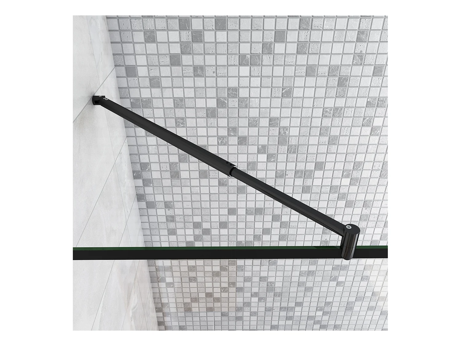 Douchewand-Inloopdouche 100cm draaibaar 40cm 8mm NANO EasyClean onregelmatig zwart rooster gezeefdruktglas+70-120cm Stabilisatiestang inkortbaar