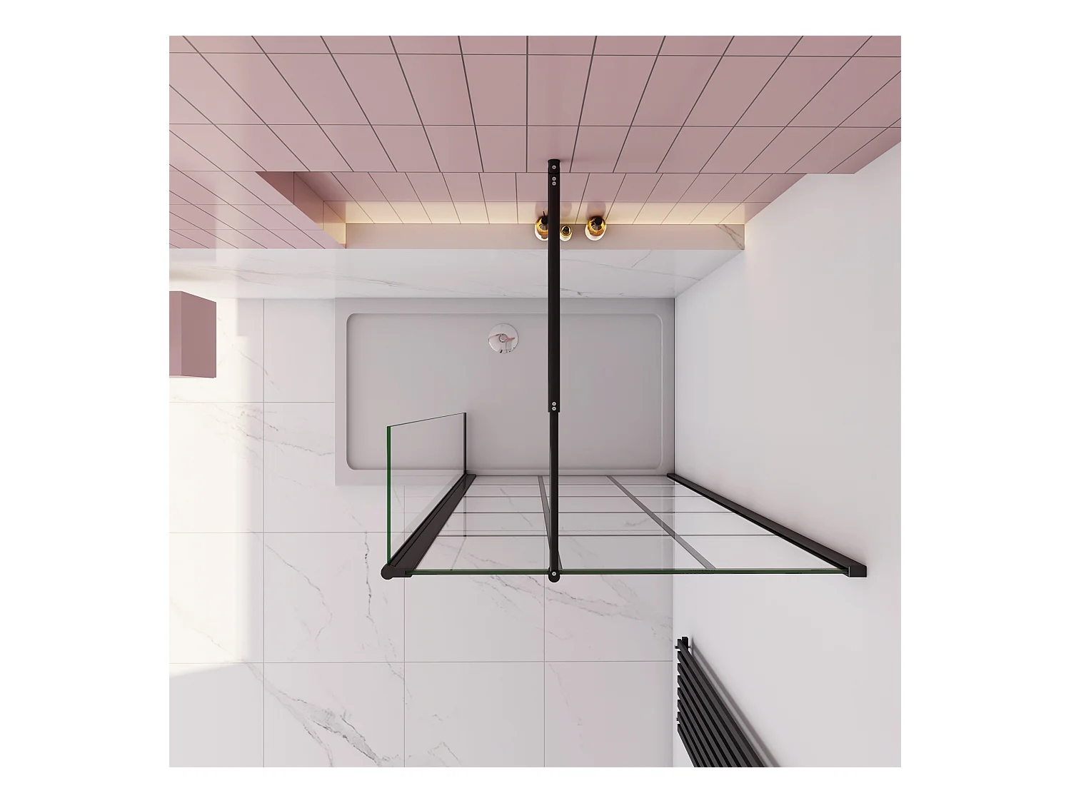 Douchewand-Inloopdouche 100cm draaibaar 40cm 8mm NANO EasyClean onregelmatig zwart rooster gezeefdruktglas 70-120cm Stabilisatiestang inkortbaar