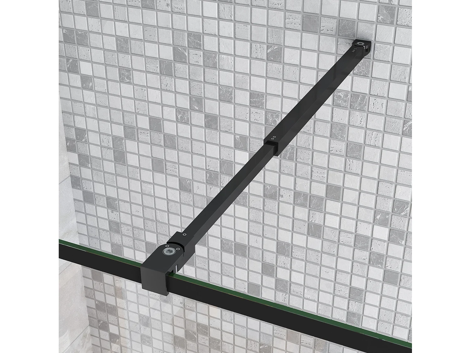 Douchewand-Inloopdouche 140cm draaibaar 30cm 8mm NANO EasyClean onregelmatig zwart rooster gezeefdrukt glas+73-120cm Stabilisatiestang inkortbaar