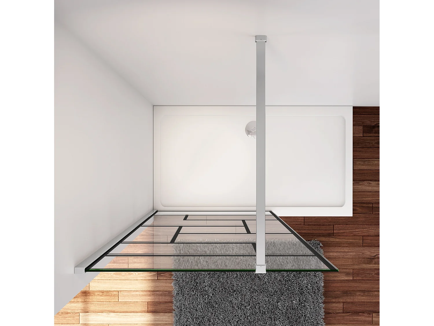 Douchewand-Inloopdouche 100x200cm 8mm NANO Easyclean zwart raster gezeefdrukt gehard glas glanzend chroom 140cm stabilisatiestang(kan worden gesneden)