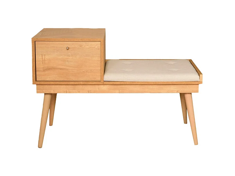 Aro - Banc d'entrée avec rangement en tissu et bois L105cm - Bois clair