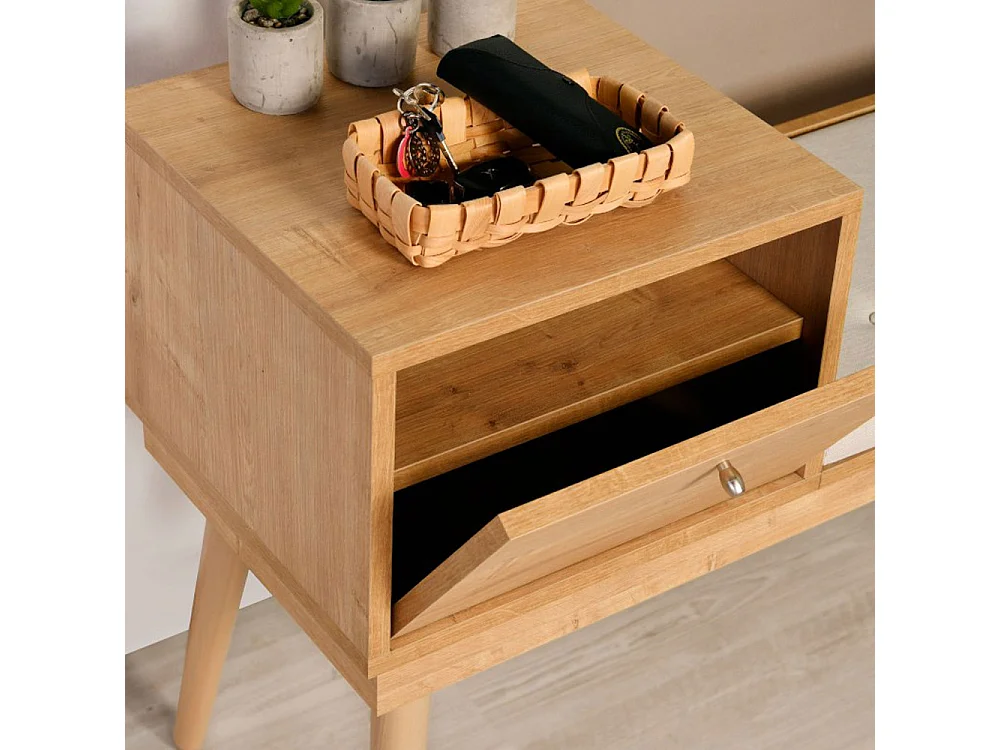 Aro - Banc d'entrée avec rangement en tissu et bois L105cm - Bois clair