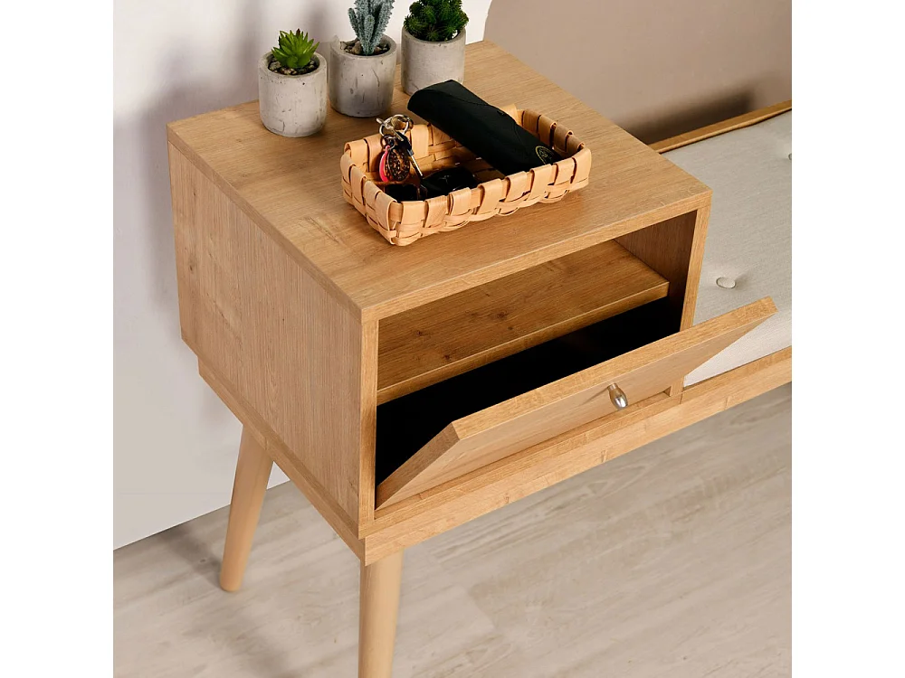 Aro - Banc d'entrée avec rangement en tissu et bois L105cm - Bois clair